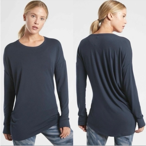 Athleta Tops - NWT Athleta Navy Blue Cloudlight Restore Top asymmetrical long sleeve size xxs